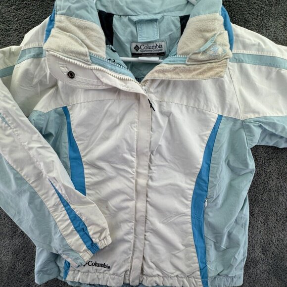 Columbia Jacket Girls Medium 10-12 White Blue Full Zip Hooded Whirlibird Youth - Picture 1 of 16